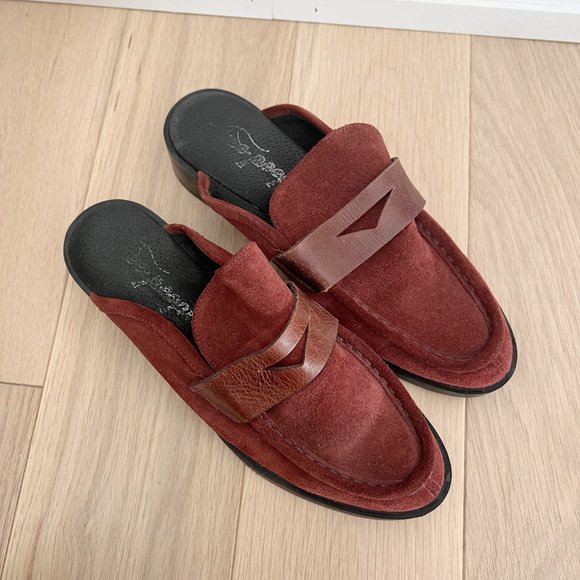 Free People Payton Penny Loafer Suede Maroon Size 8 - Picture 1 of 13